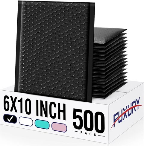 Fuxury White Bubble Mailers 6x10 بوصة مغلفات مبطنة 500 حزمة قابلة للاستخدام حجم 6x9 ذاتية الختم مبطنة أكياس شحن مبطنة مقاومة للماء للمجوهرات والمكياج والبطاقات والأعمال التجارية الصغيرة #0 in Kuwait
