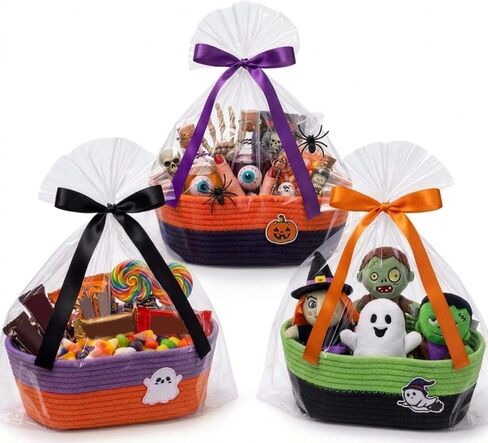3 Pack Halloween Boo Basket Gift Empty with Ribbons and Bag in Kuwait
