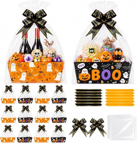 12 Pack Halloween Empty Gift Baskets with Bags Pull Bows in Saudi Arabia