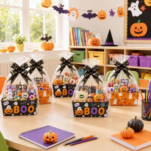 12 Pack Halloween Empty Gift Baskets with Bags Pull Bows in Saudi Arabia