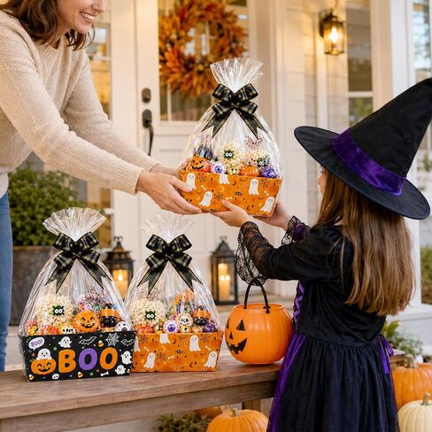 12 Pack Halloween Empty Gift Baskets with Bags Pull Bows in Saudi Arabia