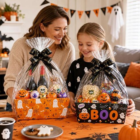 12 Pack Halloween Empty Gift Baskets with Bags Pull Bows in Saudi Arabia