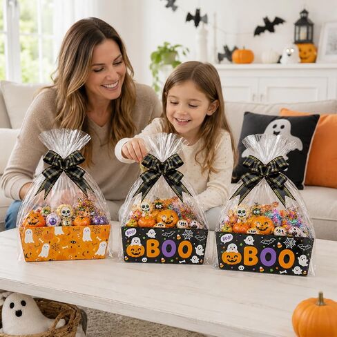 12 Pack Halloween Empty Gift Baskets with Bags Pull Bows in Saudi Arabia