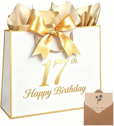 Personalized Birthday Gift Bag with Card and Tissue Paper, 13‘’ Anniversary Party Decorations Happy Birthday Present Paper Bags for Gifts Wrapping, for Women Men Him Her (Red, 65th) in Kuwait