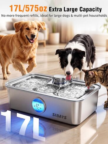 SIBAYS 17L Dog Water Fountain, Stainless Steel Pet Water Fountain FS83 in Kuwait