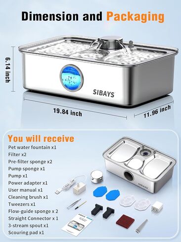 SIBAYS 17L Dog Water Fountain, Stainless Steel Pet Water Fountain FS83 in Kuwait