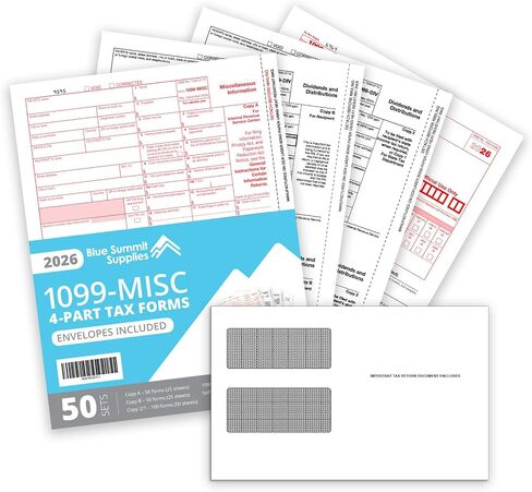 نماذج 1099 MISC 2020، مجموعة نماذج ضريبية 4 أجزاء، 50 مجموعة من نماذج الليزر ، متوافق مع الكتب السريعة وبرنامج المحاسبة، 50 ظرف ذاتي الختم مضمن in Kuwait