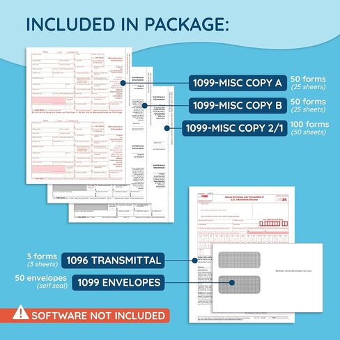 نماذج 1099 MISC 2020، مجموعة نماذج ضريبية 4 أجزاء، 50 مجموعة من نماذج الليزر ، متوافق مع الكتب السريعة وبرنامج المحاسبة، 50 ظرف ذاتي الختم مضمن in Kuwait