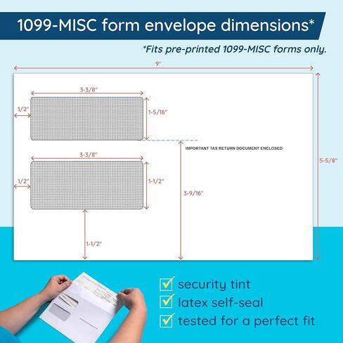 نماذج 1099 MISC 2020، مجموعة نماذج ضريبية 4 أجزاء، 50 مجموعة من نماذج الليزر ، متوافق مع الكتب السريعة وبرنامج المحاسبة، 50 ظرف ذاتي الختم مضمن in Kuwait