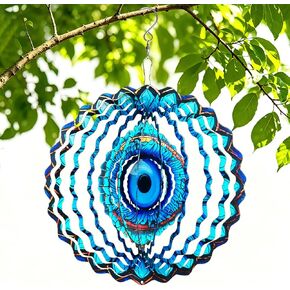 SAC SMARTEN ARTS 3D Wind Spinner Mandala 10 Inch Evil Eye Stainless Steel Wind Sculpture Blue Hanging Ornament Laser Cut Metal Art for Indoor Outdoor Garden Decoration Protective Amulet for Home Yard in Saudi Arabia