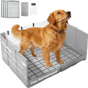 HQ4US 4LEGS Dog Litter Box with High Walls & Grate, Foldable Pee Pad Holder Tray Indoor Dog Potty for Puppy & Medium Dogs, Seamless, No Assembly, Waterproof, Easy Clean, No Spill, Portable for Travel in Kuwait