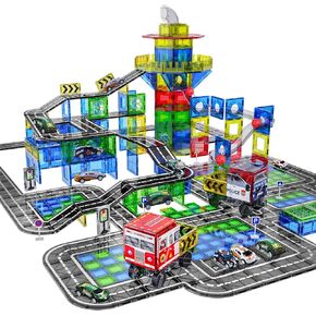 Magnetic Tiles Road Set with Pullback Car for Kids Ages 4-8 Boys Stem Toys in Saudi Arabia
