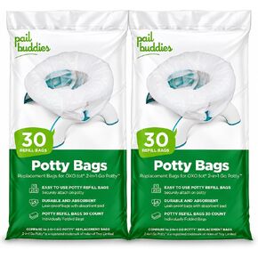 Disposable Potty Liners 60 Count - Absorbent Leak-Proof Potty Bags for OXO | Pail Buddies Travel Potty Refill Bags, Fits Most Potty Chairs and Portable Toilets, Toddler Potty Training Liners in Saudi Arabia