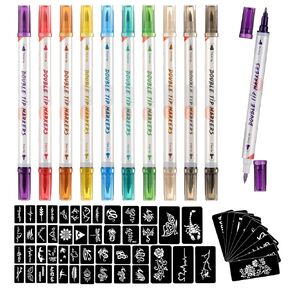 HAWINK Temporary Tattoo Markers for Skin, 10 Body Markers + 56 Large Tattoo Stencils for Kids and Adults, Dual-End Tattoo Pens Make Bold and Fine Lines with Cosmetic-Grade Temporary Tattoo Ink ZYH2208001KIT in Saudi Arabia