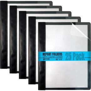 Ultra Durable Clear Front Report Covers, 25 Per Box, Letter Size, Black, Poly Back Cover, with Fasteners, Lay Flat, by Better Office Products, Box of 25 in Kuwait