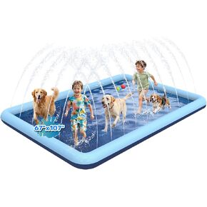 97 x 67 in Rectangle Splash Pad for Dogs & Kids, Non-Slip Sprinkler Pool, Shallow Water Play Mat for Toddlers, Outdoor Backyard Summer Toys, Teal in Kuwait