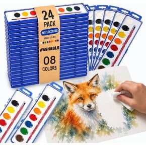 [24 PACK] Watercolor Paint Set | 8 Washable Watercolors for Kids with Brush in Kuwait
