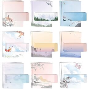 Better Office Products Japanese Watercolor Stationery Paper Set, 100 Piece Set (50 Sheets + 50 Matching Envelopes), Letter Size 8.5 x 11 inch, 9 Designs, Double Sided Printing Paper, in Saudi Arabia