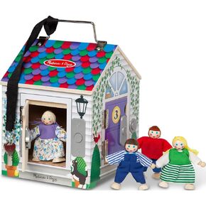 Melissa & Doug Take-Along Wooden Doorbell Dollhouse - Doorbell Sounds, Keys, 4 Poseable Wooden Dolls Portable Doll House, Doorbell House For Kids Ages 3+ in Saudi Arabia