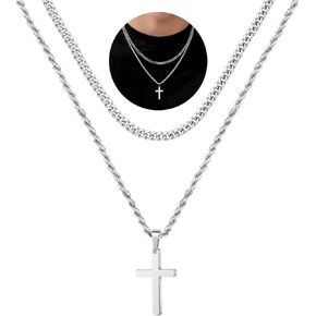 Yooblue Cross Necklace for Men, Gold Black Silver Mens Cross Necklaces Stainless Steel Cross Pendant Necklace Simple Jewelry Gifts Cross Chain Necklace for Men in Saudi Arabia