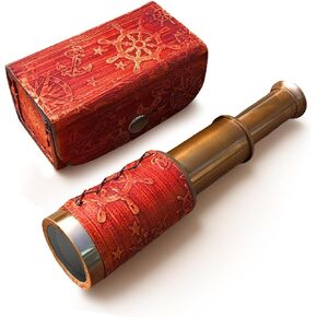 Nautical Brass Spyglass Telescope with Box, Brass Pirate Telescope, Spyglass Collapsible Monocular Decorative Telescope with Glass Optics for Kids Travellers Adventure Enthusiasts Collectible 6'' in Saudi Arabia
