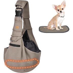 CUBY Adjustable Dog Cat Sling Carrier with Padded Hard Bottom Pet Carrier Sling Soft Carrying Puppy Bag for Small Dogs Cats Outdoor Travel(Khaki Senior) in Saudi Arabia