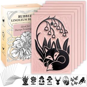 Rubber Linoleum Blocks for Printmaking, 6pcs Linocut Blocks with 8 Stencils and 10 Transfer Papers, Linocut Kit for Printing and Stamp Making DIY Art Craft in Saudi Arabia
