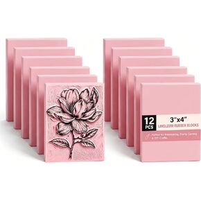 Linoleum Rubber Linocut Blocks 12-Pack 3x4in Printmaking Stamp Carving Premium printmaking Supplies: 12-Pack Soft 3x4in Pink Rubber Linoleum Blocks. Easy Carve Block Printing, Stamp Carving in Saudi Arabia