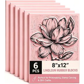 Linoleum Rubber Linocut Blocks 6-Pack 8x12in Printmaking Stamp Carving Premium printmaking Supplies: 6-Pack Soft 8x12in Pink Rubber Linoleum Blocks. Easy Carve Block Printing, Stamp Carving in Saudi Arabia