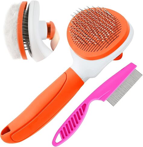 Self Cleaning Slicker Brush, Cat Brushes for Indoor Cats with Metal Comb, Dogs Cats Hair Brushes for Shedding, Pet Kitten Grooming Tool with Release Button for Long or Short Hair by KALAMANDA(Blue) in Saudi Arabia