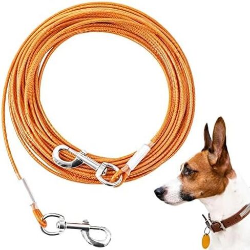 10/15/20/25FT Dog Tie Out Cable, Heavy Duty Dog Runner for Small to Large Dogs Up to 125 lbs, Durable Outdoor Dogs Tether Leash for Yard, Camping & Park (Orange, 125Ibs 20ft) in Kuwait