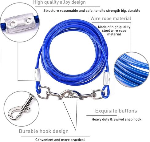 EvilplanDog Tie Out Cable and Stake, 16ft Outside Dog Leash&Chain for Camping and Yard, 16'' Heavy Duty Anti Rust Spiral Stake for Medium-Large Dogs Up to 125 lbs in Kuwait