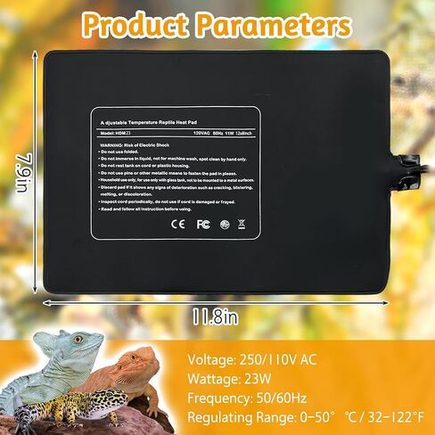 hamiledyi حصيرة الحرارة الزواحف مع الحرارة، وسادة التدفئة الزواحف، 12 "× 8" تحت خزان سخان تررم دفئا التحرير والسرد مجموعة 23 واط تررم التدفئة حصيرة للماء للسلاحف والسحالي والزواحف الأخرى in Kuwait