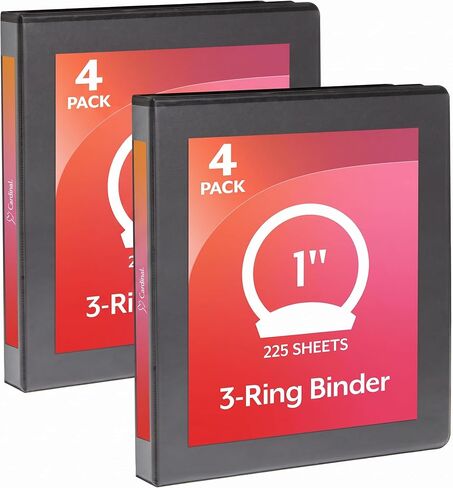 Cardinal Economy 3 Ring Binder, 1.5 Inch, Presentation View, Black, Holds 350 Sheets, Nonstick, PVC Free, 4 Pack of Binders (79519) in Saudi Arabia