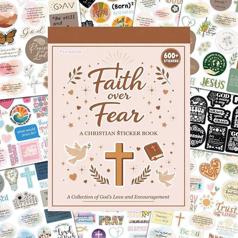 600Pcs Faith Over Fear Christian Sticker Book by Puraesla, Bible Verse & Jesus Stickers for Women Girls Teens, Faith-Based Religious Scripture decals for Journaling, Water Bottles, Laptops & Notebooks in Saudi Arabia