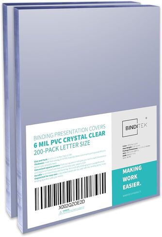 Binditek 200 حزمة من أغطية العرض التقديمية البلاستيكية الشفافة، غطاء تقرير 8 مل لوثائق الأعمال، المشاريع المدرسية 8-1/2 × 11 بوصة، حجم الحروف in Kuwait