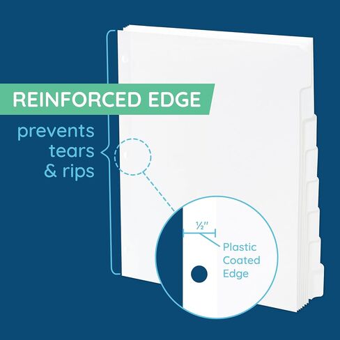 Blue Summit 3 Ring Binder Dividers with Tabs, Reinforced Edge, 1/8 Cut Tabs, 96 Dividers, Letter Size, 3 Hole Punch Section Index Dividers for Binders, White, 12 Sets in Kuwait