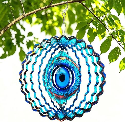 SAC SMARTEN ARTS 3D Wind Spinner Mandala 10 Inch Evil Eye Stainless Steel Wind Sculpture Blue Hanging Ornament Laser Cut Metal Art for Indoor Outdoor Garden Decoration Protective Amulet for Home Yard in Saudi Arabia