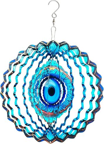 SAC SMARTEN ARTS 3D Wind Spinner Mandala 10 Inch Evil Eye Stainless Steel Wind Sculpture Blue Hanging Ornament Laser Cut Metal Art for Indoor Outdoor Garden Decoration Protective Amulet for Home Yard in Saudi Arabia