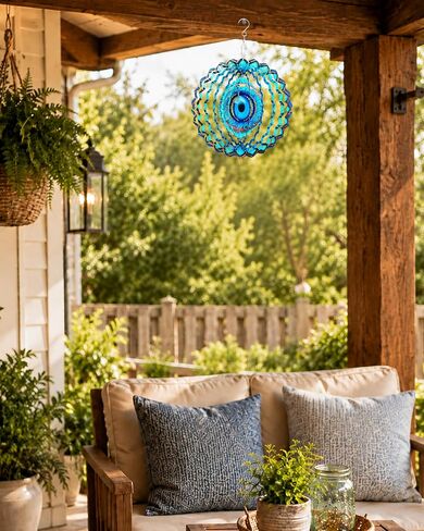 SAC SMARTEN ARTS 3D Wind Spinner Mandala 10 Inch Evil Eye Stainless Steel Wind Sculpture Blue Hanging Ornament Laser Cut Metal Art for Indoor Outdoor Garden Decoration Protective Amulet for Home Yard in Saudi Arabia
