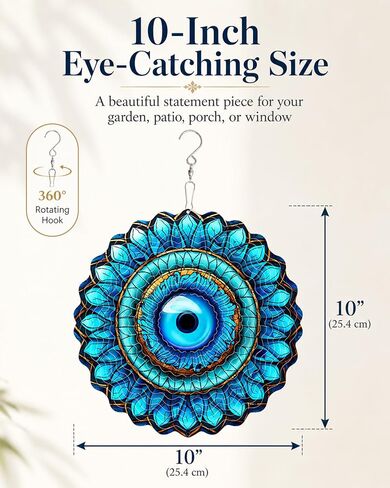 SAC SMARTEN ARTS 3D Wind Spinner Mandala 10 Inch Evil Eye Stainless Steel Wind Sculpture Blue Hanging Ornament Laser Cut Metal Art for Indoor Outdoor Garden Decoration Protective Amulet for Home Yard in Saudi Arabia