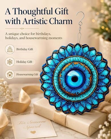 SAC SMARTEN ARTS 3D Wind Spinner Mandala 10 Inch Evil Eye Stainless Steel Wind Sculpture Blue Hanging Ornament Laser Cut Metal Art for Indoor Outdoor Garden Decoration Protective Amulet for Home Yard in Saudi Arabia