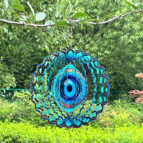 SAC SMARTEN ARTS 3D Wind Spinner Mandala 10 Inch Evil Eye Stainless Steel Wind Sculpture Blue Hanging Ornament Laser Cut Metal Art for Indoor Outdoor Garden Decoration Protective Amulet for Home Yard in Saudi Arabia