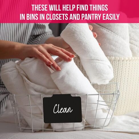 Basket Labels Clip On for Pantry Organization and Storage Baskets Bin Labels - Small Chalk Labels for Baskets - Black Bin Clip Labels for Baskets - Chalkboard Basket Tags Dry Erase Bin Labels Clip On in Kuwait