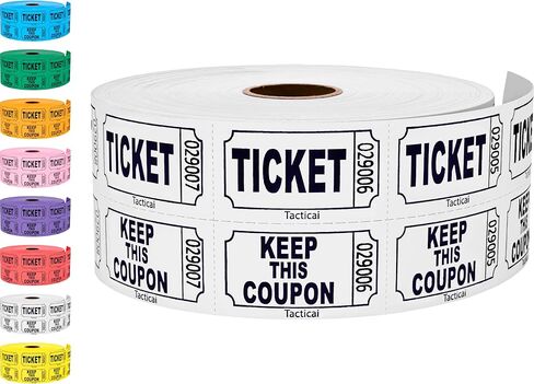 1000 تاكتيكيه Raffle Tickets ، أبيض (8 ألوان مختارة) ، لفة مزدوجة، تذكرة للأحداث والدخول ومكافأة الفصل وجمع التبرعات والجوائز in Kuwait
