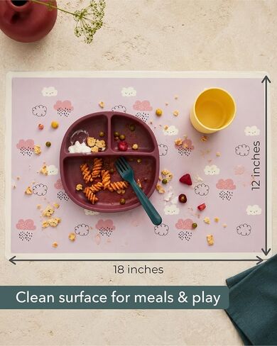 Hippypotamus Disposable Placemats Baby - Pack of 45 BPA Free Table Toppers for Kids and Toddlers - Extra Sticky Travel Mat for Restaurant (Cream/Sage/Blush) in Kuwait