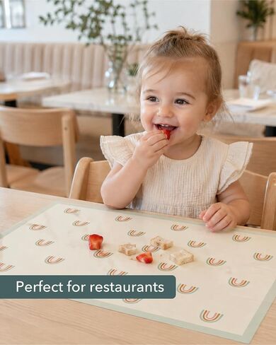Hippypotamus Disposable Placemats Baby - Pack of 45 BPA Free Table Toppers for Kids and Toddlers - Extra Sticky Travel Mat for Restaurant (Cream/Sage/Blush) in Kuwait