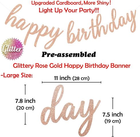 Aonor Rose Gold Birthday Party Decorations - Glittery Rose Gold Happy Birthday Banner and Tissue Paper Tassels Garland for Birthday Decorations in Kuwait