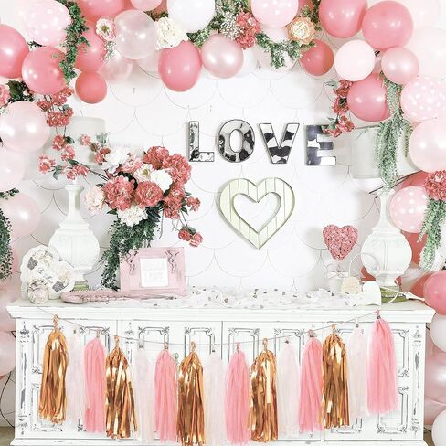 Aonor Rose Gold Birthday Party Decorations - Glittery Rose Gold Happy Birthday Banner and Tissue Paper Tassels Garland for Birthday Decorations in Kuwait