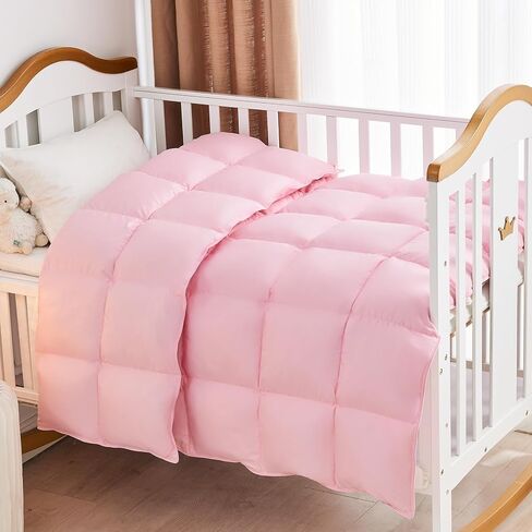 Toddler/Travel/Crib Goose Down Comforter Duvet/Blanket Multifunctional,100% Organic Cotton & Washable Unisex Kids,All Season,White 47x60 in Kuwait
